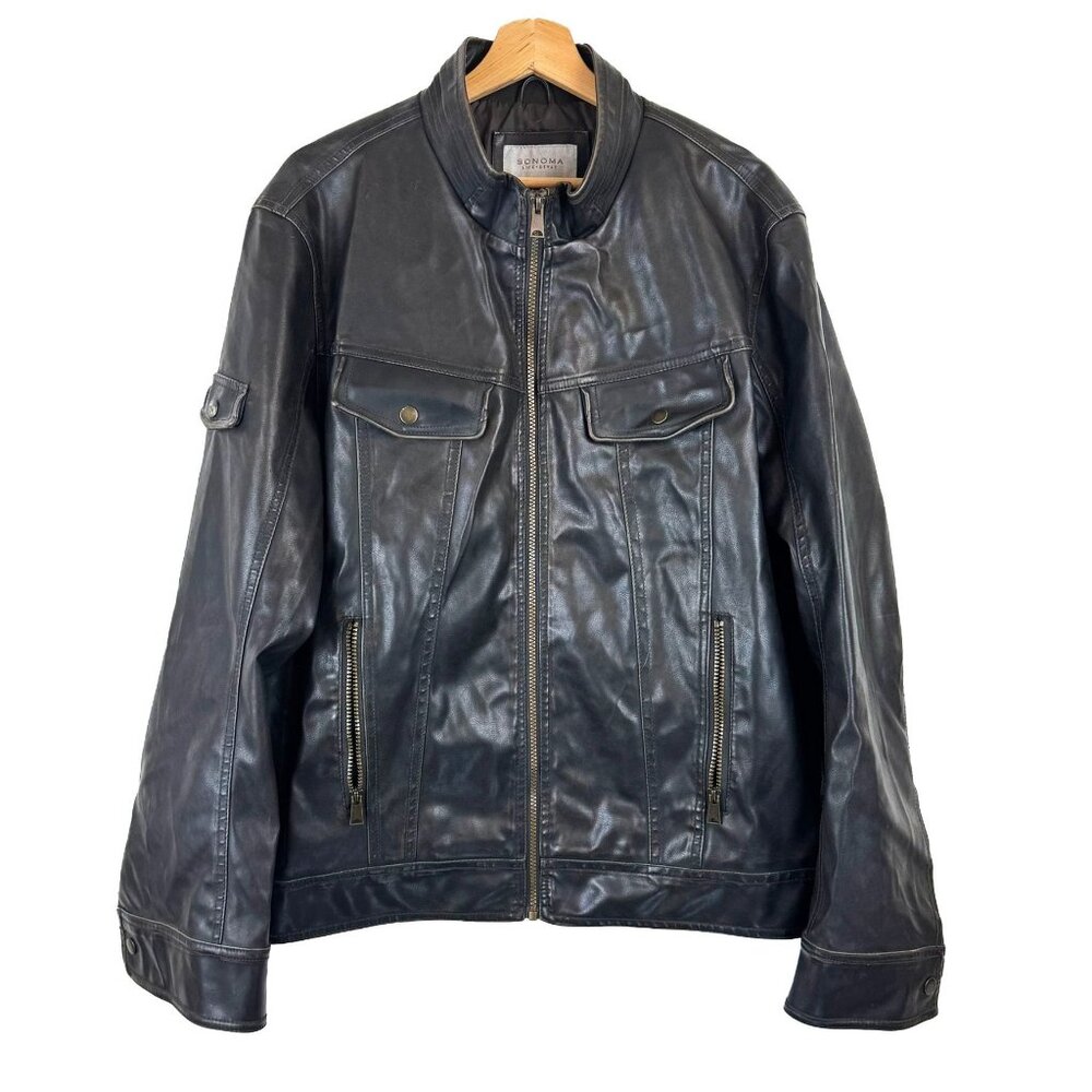 Sonoma Men's Black Faux Leather Moto Bomber Jacket L